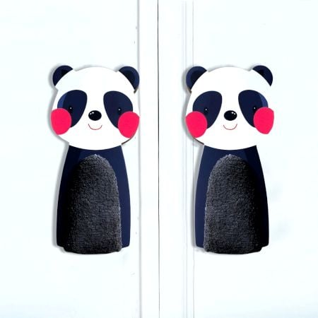 Handcrafted Acacia Wood Panda Fabric Handle Pair